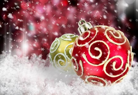 Christmas Decoration - pretty, magic, snowflakes, christmas balls, red, magic christmas, merry christmas, xmas, bokeh, ball, happy new year, beautiful, photography, christmas decoration, beauty, colors, lovely, christmas, new year