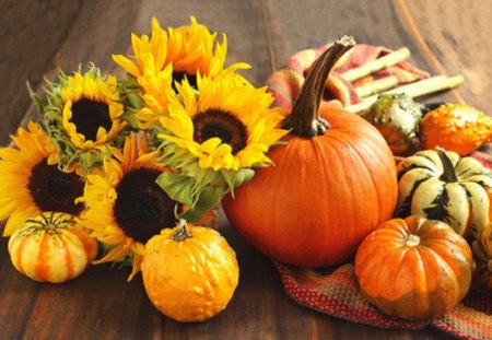 Autumn*ness..... - pumpkins, sunflowers, autumn, harvest, pumpkin, still life