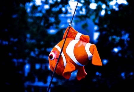 Nemo - clownfish, cartoon, colour, humor, fishing, stick, cane, martin, humour, great barrier reef, fishing rod, pixar, sea, reed, nemo, friend, finding nemo, ocean, gang, marin, shark, disney, fish