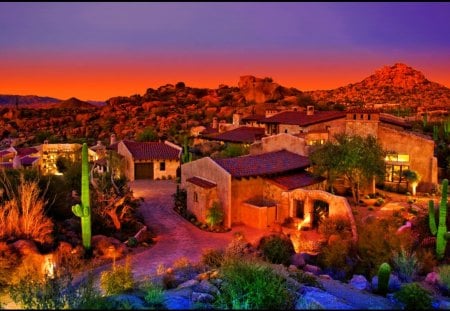 Arizona dream - pretty, calm, summer, town, amazing, evening, dream, view, red, nice, houses, sky, beautiful, lovely, arizona, lights, dusk, peaceful