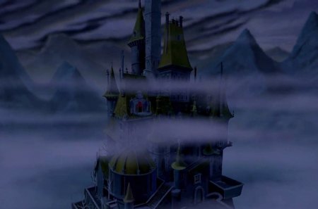 Shot of the castle during the prologue - beauty, beast, castle, fog, disney, animation