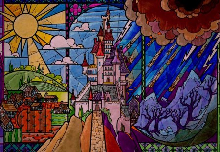 The spell hits - beauty, beast, disney, stained glass, animation, spell