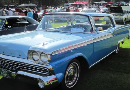 Ford 1959 Fairlane - black, Ford, tires, headlights, blue, photography