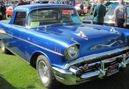 Blue Chevrolet 1957 - headlights, chevrolet, black, blue navy, photography, tires