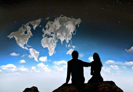 Heavenly View of the World - heaven, clouds, world, lovers