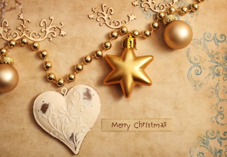 Golden Christmasâ™¥ - love, heart, fashion, shine, garland, christmas, entertainment, balls, star, forever, golden, ornaments