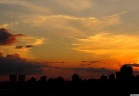 Sunset Silhouette - swirls, sky, clouds, buidings, city, sunset