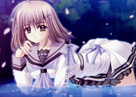 Tamaizumi Hiyoko - hot, hair, eyes, ribbons, water, black, white, brown, purple, dark, grey, anime, ribbon, cute, short, sexy, skirt, background, girl, school, light, wallpaper, hd, glow, blush, uniform, gray, blonde