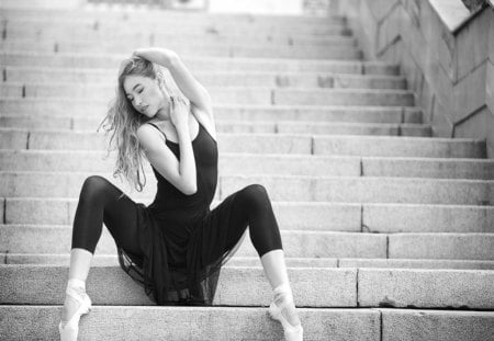 In A Different Way - woman, dancer, beautiful, dream, black and white, ballerina, feel