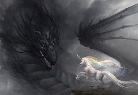 Light VS Darkness - light, dragon, unicorn, dark