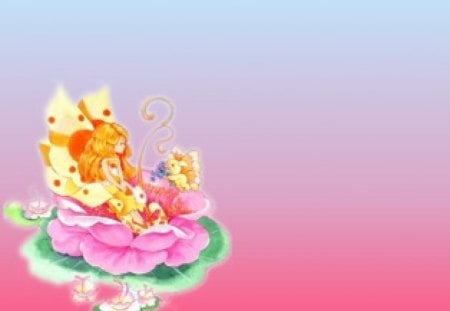 Floral Throne - fairy, flying pig, pond, waterlily