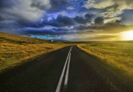 Open Road Iceland - sunset, open, hdr, road, field, iceland