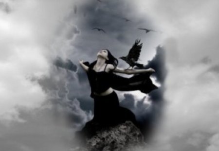 Set Me Free Variation 3 - black, clouds, gothic, ravens