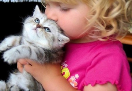 Best Friends - girl, little, friends, kitty