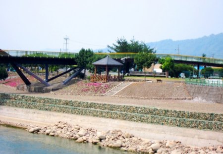 Bridge - trail, mountain, river, bridge, flower