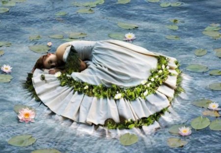 A LOVELY FLOWER IN THE POND - flower, lovely, pond, woman