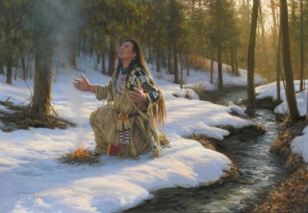 NATIVE AMERICAN. MORNING SUN PRAYER - snow, morning sun prayer, winter, native american