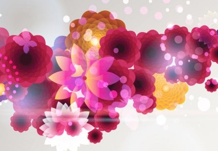 Floral Extravaganza II - abstract, bokeh, summer, spring, flowers, scattered, colorful, lights, bright