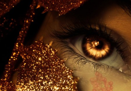 Glitter Eyes - tinsel, berries, close-up, drawing, glitter, amber eyes, eye