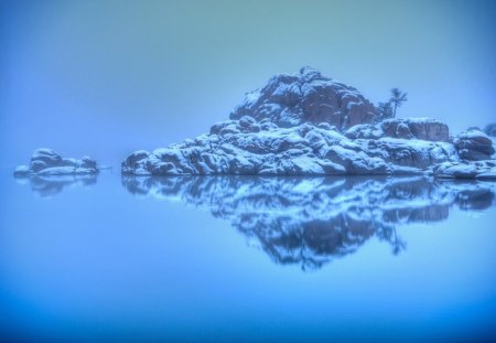 Granite Fog - fog, ocean, granite, blue