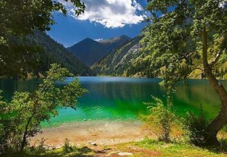 Scenic View From the Water's Edge - nature, view, lake, scenic, mountains