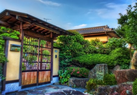 Beautiful Japanese Wooden Gate - gate, garden, wooden, japanese