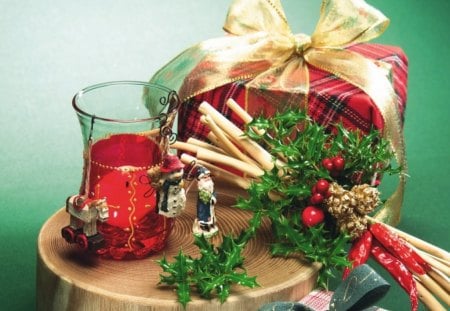 THE MAGIC SEASON - ribbons, wine, holly, christmas, holidays, noel, decorations, seasons, gifts