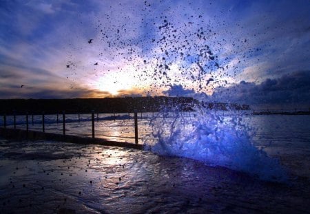 Uplifting - water, pool, sunrise, wave