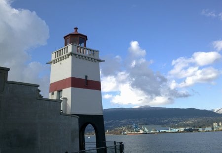 Lighthouse - water, sky, lighthouse, clouds