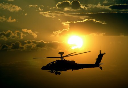 AH-64 Apache - clouds, hellicopter, ah-64, sunset, military, apache