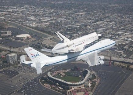 OVER ANGEL STADIUM - angel stadium, space shuttle endeavour, shuttle, flight