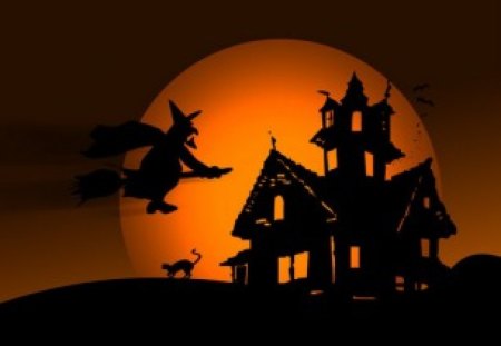 HALLOWEEN - hallowee, orange, witch, haunted house