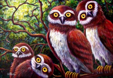 Owl painting - nature, painting, art, night, animal, owl, bird