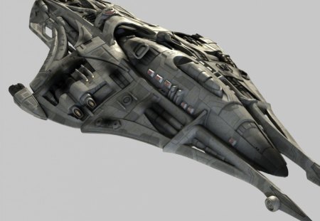 fighter ship - reds, lights, grey, weapons