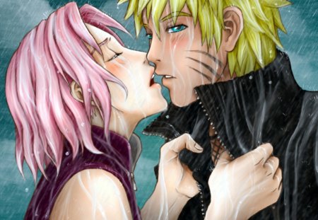 sakura and naruto - narusaku, sakura, rain, naruto