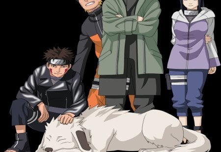 naruto and team 10 - kiba, naruto, shino, hinata, akamaru