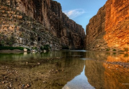 beautiful narrowing canyon - narrow, cliffs, canyon, river