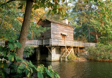 mill in stone mountain park georgia - stream, porch, forest, mill