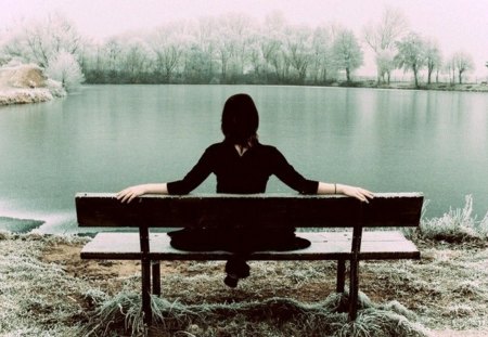 .•*�♥`*•.I'll be waiting.•*�♥`*•. - snow, women, lake, day