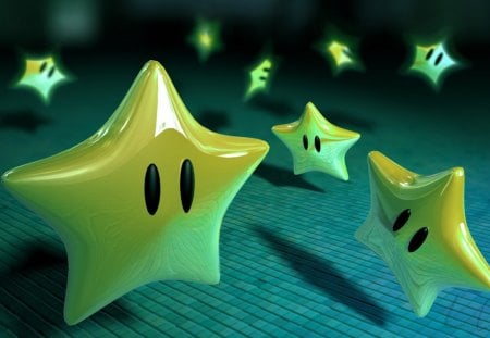 Mario Galaxy Stars - cute, yellow, stars, green