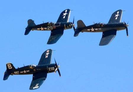 Flight of Corsairs - airplane, voight, war, corsair, vought, plane, world, ww2, vintage, old, classic, antique, wwii