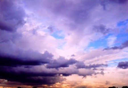 EVENING SKY - silouettes, nightfall, purple, clouds, sunsets, skies, landscapes