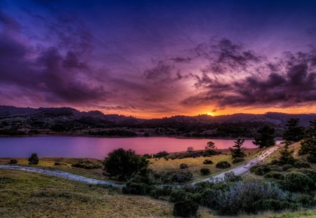 Beautiful Sky - nature, sky, red, blue, beautiful, sunset, mountains