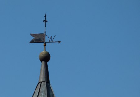 Old girouette in westhoffen - vane, metal, bell tower, sky