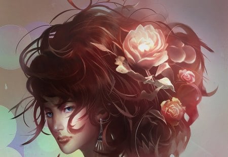 Women Flower - women, hair, fantasy, cg, flower