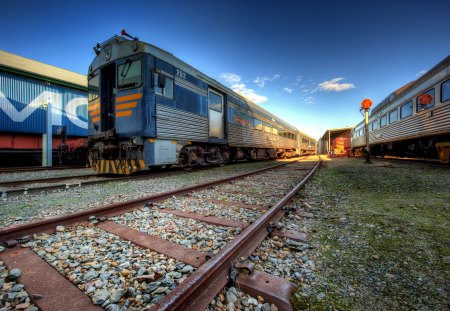 Trains - clouds, abstract, blue, beautiful, photography, colorful, trains, train, sky