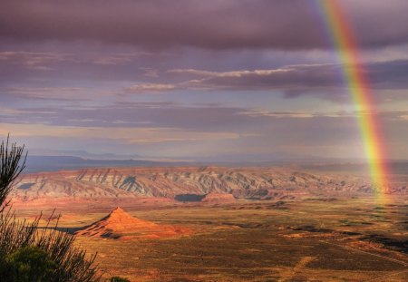 desert rainbow - sky, rainbow, popular, canyons, wallpaper, mountains, nature, clouds, rainbows, desert, new