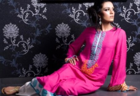  Pakistan Home Look - entertainment, young girl, electric pink, beautiful, fashion, orange, pakistan, dress