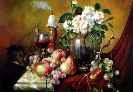 Furst Jozsef - painting, art, furst jozsef, apple, flower