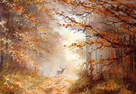 By Reint Withaar. - forest, reint withaar, deer, nature, autumn, art